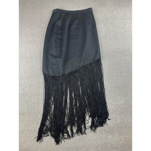 Lavantino Skirt Women 6 Black 100% Wool Fringe Asymmetrical Pencil Gothic Boho